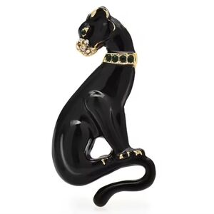 Elegant Sleek Enamel Black Panther Statement Fashion Brooch Pin